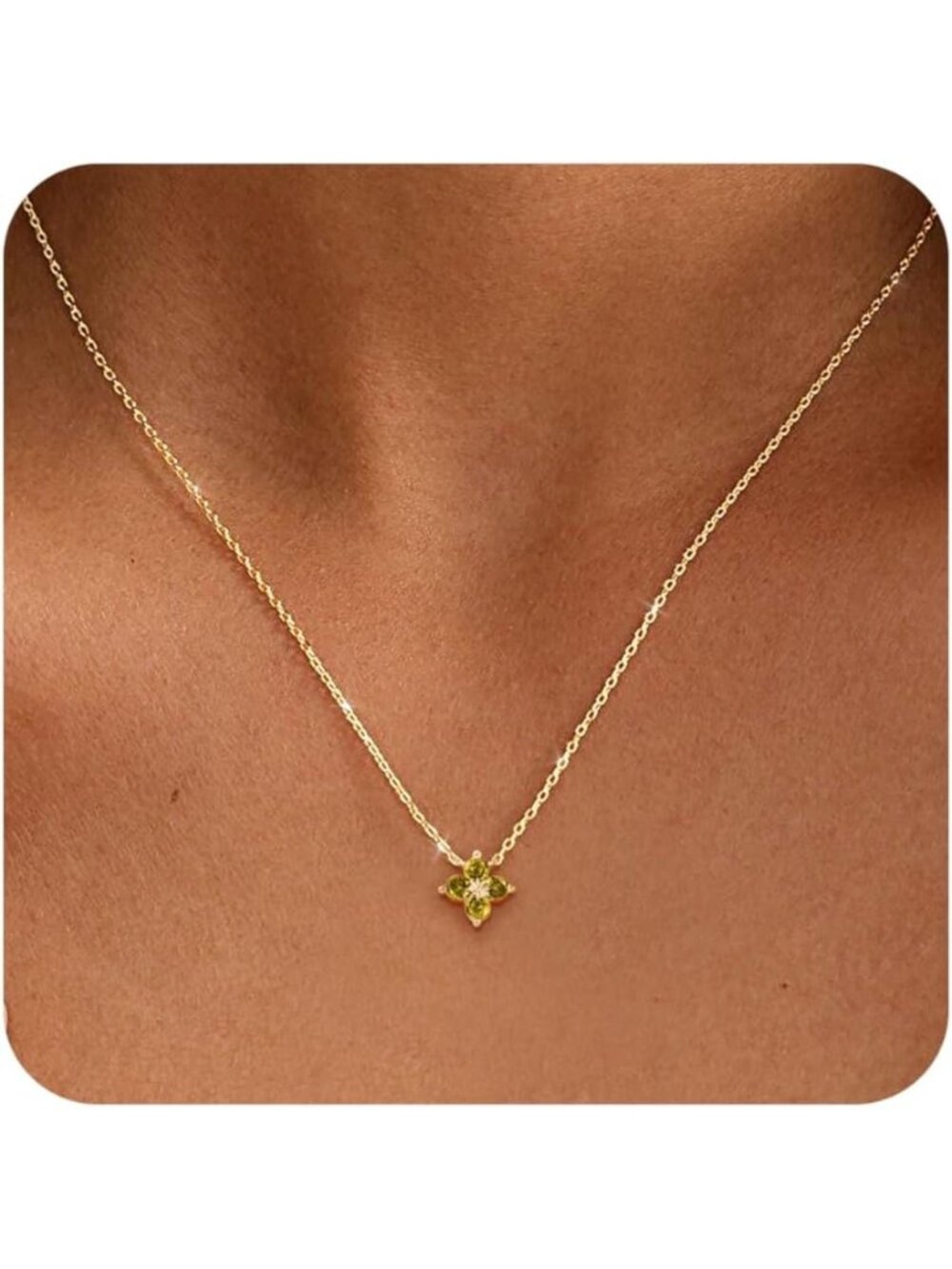 Women's Yellow Green Cubic Zirconia Pendant Non Tarnish 14k Gold Plated Necklace